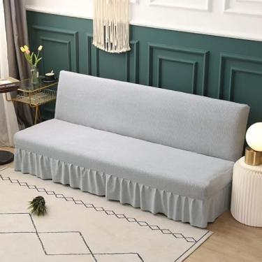 Imagem de Capa de futon sem braços com saia de babados, sofá-cama futon altamente elástica(Gray,Large (190-225cm))
