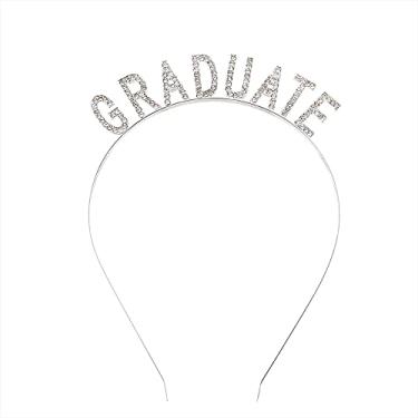 Imagem de Tiara de formatura com strass 2024 Congrats Grad Gifts for Her Silver Graduate Headband Hat Crown Tiara Grad Party Decor Formatura Cerimônia Acessórios de cabelo Bacharel Phd Presentes de formatura