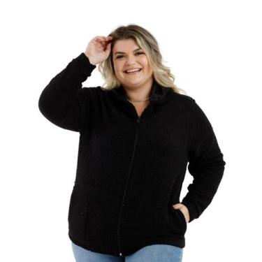 Imagem de Casaco Teddy Carneirinho Feminino com Ziper Frontal e Capuz Plus Size 