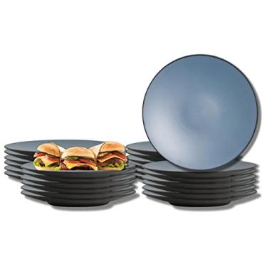 Imagem de Creations Pratos de jantar de melamina, Steelite uso pesado, resistente à ruptura, comida, comercial, grau de restaurante, Baja, padrão redondo de 25,4 cm, louça de plástico empilhável em dois tons,