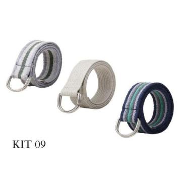 Imagem de Kit 3 Cintos Masculino Gorgurão Lona Esporte Fivela Argola - Bless Ace