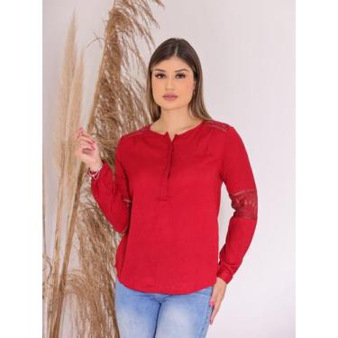 Imagem de Blusa Feminina Manga Longa com Renda nas Costas, Manga e Ombro Premium