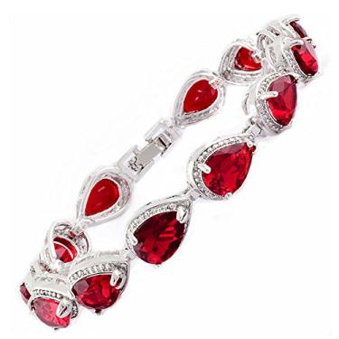 Imagem de RIZILIA Pulseira de tênis e corte de pera CZ [4 cores disponíveis] banhado a ouro branco, 18 cm, Ouro branco Níquel Latão, Rubi artificial,