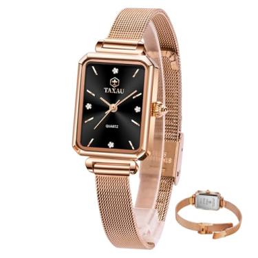 Imagem de Relógios femininos à prova d'água, relógio feminino delicado e elegante para pulso pequeno, pulseira de ouro rosa, analógico, quartzo, aço inoxidável, relógio minimalista de dois tons com mini