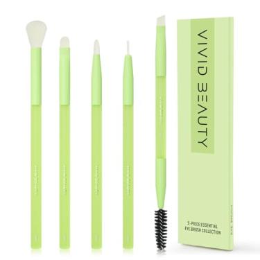 Imagem de Vivid Beauty Conjunto de 5 pincéis de maquiagem para olhos verdes – pincéis macios de cerdas sintéticas para sombra, delineador e sobrancelha – cabo de borracha para aderência confortável, perfeito