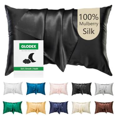 Imagem de Glodex Fronha de seda 100% pura de amoreira para cabelo e pele - ambos os lados 25 Momme Grau 6A com zíper oculto ultramacia e respirável, 1 peça, presentes para mulheres e homens (preto, Queen 50 cm