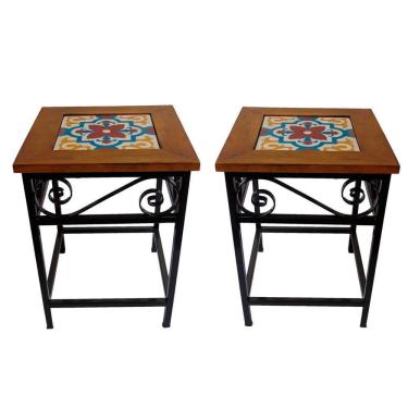 Imagem de Kit 2 Bancos De Ferro E Madeira Rústico Com Ladrilho A1