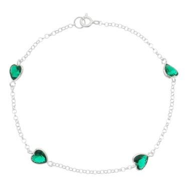 Imagem de Bracelete Pulseira Prata Maciça 925 Pedras Zircônia Verdes
