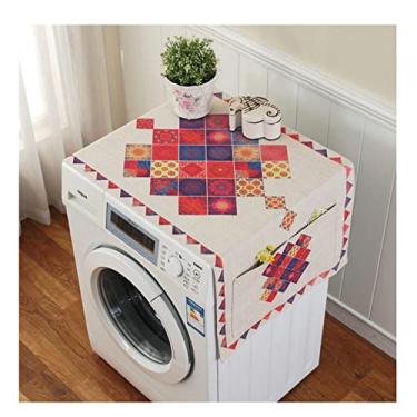 Imagem de UYKUM Capa para máquina de lavar roupa frontal retro impressão europeia floral capa de geladeira com bolso de armazenamento pano de linho artesanato 1 peça