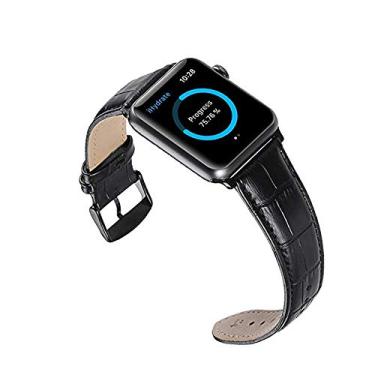 Imagem de iStrap Pulseira de couro de bezerro de grão de jacaré para Apple Watch de 44 mm e 40 mm, séries 6, 5, 4, preto e marrom, fivela de aço para iWatch de 38 mm, 38 mm, 38 mm, séries 3, 2, 1, edição