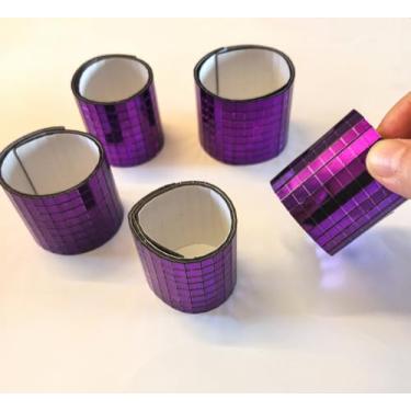 Imagem de Mosaico de espelho de vidro autoadesivo colorido, 2400 peças de azulejos espelhados de 5 x 5 mm para bola de discoteca, chapéu de cowboy, vaso, garrafa, decoração de interiores (roxo, 2400 peças)