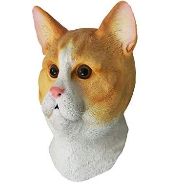 Imagem de HENGYUTOYMASK Latex Cat Mask Pussycat Fancy Dress Animal Tabby Masks Costume Props Stag Party Halloween (Orange White Cat Mask)