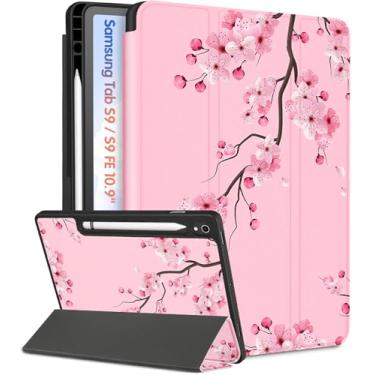 Imagem de Wazzasoft Capa para Samsung Galaxy Tab S9 FE 5G, capa para Samsung Galaxy Tab S9, lindas mulheres, meninas, capa fólio com design bonito de flores com suporte para lápis, capa floral para Galaxy