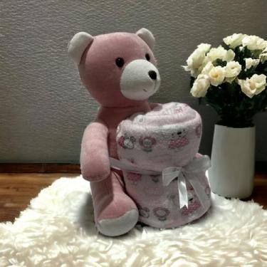 Imagem de Kit Bichinho De Pelucia Com Mantinha Para Bebe - Miguel Baby, Ursa ros