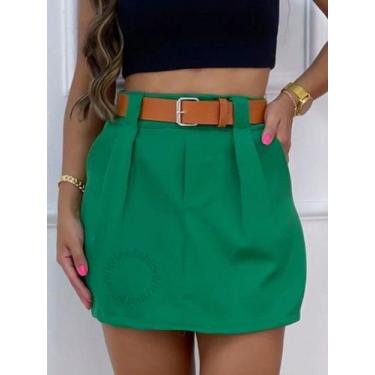 Imagem de A-Lows A&L Short Saia Alfaiataria Social Cintura Alta, Verde, M