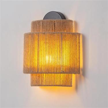 Imagem de Luminária de parede estilo fazenda com gaiola de corda de cânhamo E27, feita à mão, para canto de café, para quarto, sala de estar, corredor e cozinha (F)