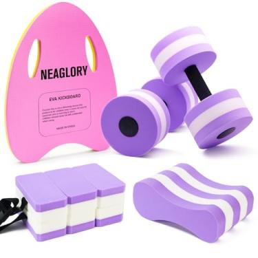 Imagem de NEAGLORY Conjunto de 5 peças de aeróbica aquática, conjunto de exercícios aquáticos para piscina, equipamento de ginástica, haltere de água, prancha de natação, boia de puxar, cinto de natação