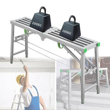 Imagem de WYUYIWH Equipamento de andaime dobrável – Andaime portátil, plataforma de trabalho confiável, andaime, torre, escada, banco para teto – carga máxima de 399 kg, altura ajustável de 5 marchas, A-200 ×
