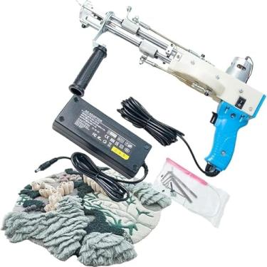 Imagem de LGEOELIAS Pistola de tapete de pilha cortada 2 em 1, pistola de tufos de 3 cm de altura e laço, ajuste de velocidade, 6-30 pontos/s, máquina de tufos de engrenagem embutida, para fabricação de tapetes