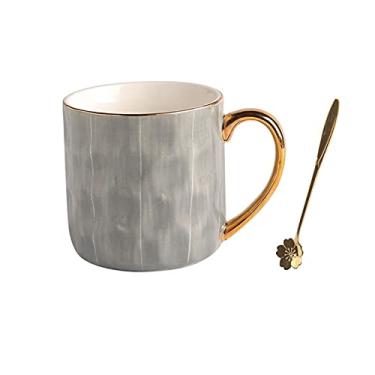 Imagem de Cuiynice caneca (empréstimo) Caneca de escritório grande caneca de café de cerâmica xícara de chá para escritório e casa 325 ml segura para lava-louças e micro-ondas, 1 pacote com caneca de colher de