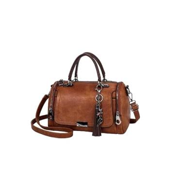 Imagem de Bolsa Feminina de Ombro Tassel de Grande Capacidade Feminina Saco Crossbody Ziper Fashion Com Alça Removível (Marrom)