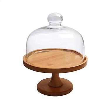 Imagem de Suporte para Bolo Prateleira criativa para bolo de pé alto, bandeja de exibição de pão e sobremesa, bandeja de teste de frutas com tampa de vidro Suporte para Sobremesa(8inch)