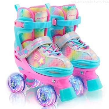 Imagem de Xino Sports Patins infantis Rainbow Roller para meninas e meninos – Patins ajustáveis com luzes LED iluminadas – Patins juvenis para ambientes internos e externos