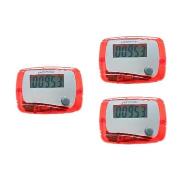 Imagem de 3 peças de contador portátil vermelho, mini pedômetro LCD digital, esportes, caminhada, corrida, contador de passos, quilômetros, tempo de exercício, contador de calorias, monitor diário de alvo