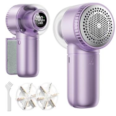 Imagem de Barbeador de tecido com escova de fiapos, barbeador de fiapos grande com visor digital, removedor de fiapos de 3 velocidades com lâminas de 6 folhas, barbeador elétrico para remover bolinhas para