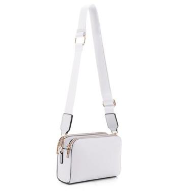 Imagem de Bolsa tiracolo EVVE Trendy Triple Zip, pequena, branca, de material ve