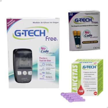 Imagem de Kit Medidor de Glicose G-tech Free + 50 Tiras + 100 Lancetas