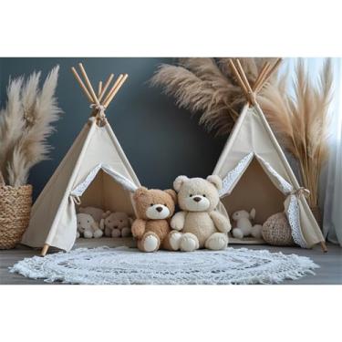 Imagem de YongFoto Pano de fundo com tema de urso, 2,1 x 1,5 m, cobertor para barraca de pampas, boêmio, fundo de fotografia para chá de bebê, cerimônia, festa de aniversário, faixa de retratos de bebê, sessão
