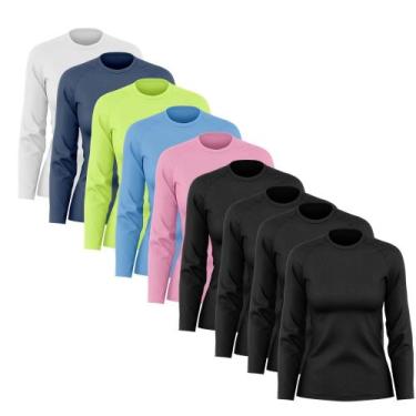 Imagem de Kit 9 Camisas Feminina Manga Longa Proteção Uv Dry Fit - Brás e Cia, G
