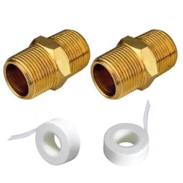 Imagem de Niple Duplo 02un Conexão Latão 1/2 Npt Instalação Gás + fita - Emmeti/