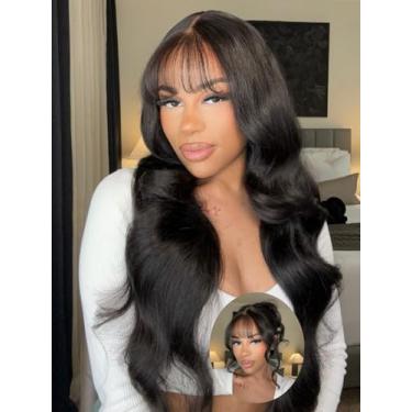 Imagem de Julia Hair Bye Knots Curtain Bangs Peruca Sem Cola, Fofa, Natural, Solta, Ondulada, Pré-Cortada, 7X5 Hd Lace Front Wigs, Invisível, Depilada, Tudo No Corpo, Para Mulheres, 18"