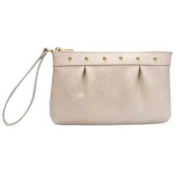 Imagem de Bolsa Clutch Festa Casamento Carteira de Mão Feminina Porta Celular Couro Legítimo Macio Mole MDXP047 (Off White)