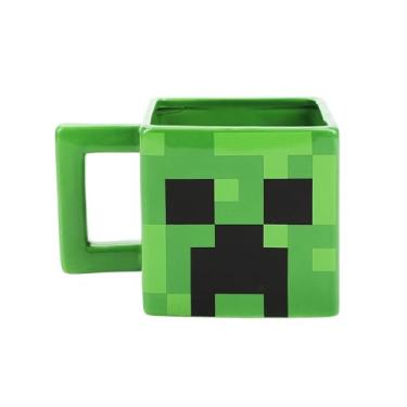 Imagem de Caneca de cerâmica quadrada esculpida verde 473 ml Minecraft Creeper