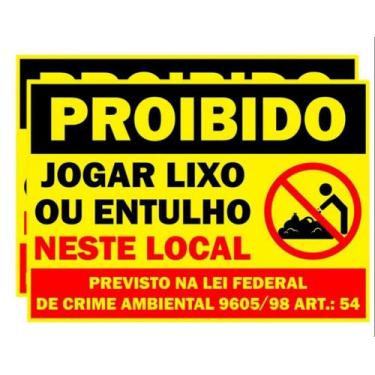 Imagem de 2 Placas Proibido Jogar Lixo Ou Entulho 30x40cm Amarelas - Avante Sina