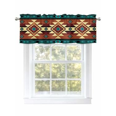 Imagem de Cortina de janela com estampa étnica retrô turquesa cortinas de cozinha com bolso para varão, boho, abstrato, tratamento de janela, cortinas curtas para cozinha, banheiro, sala de estar, 1 painel, 137