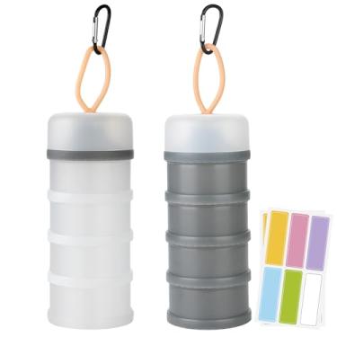 Imagem de Ysglory 2 pacotes de recipiente de proteína em pó, 4 dispensadores empilháveis de proteína em pó, recipiente portátil de armazenamento de leite em pó para treino, fitness, viagem (cinza, branco)