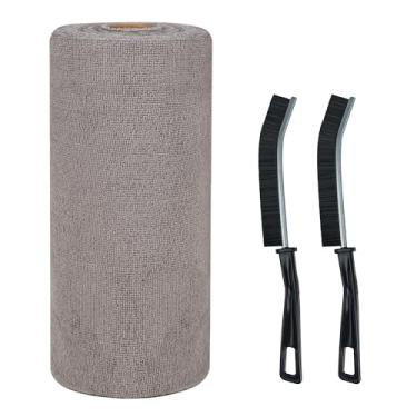 Imagem de Rolo lavável de toalhas de papel reutilizáveis: pacote com 50 panos de toalhas de papel sem papel com escova de 2 lacunas rasgue 30 x 30 cm absorvente ecológico para cozinha zero desperdício (W-cinza)