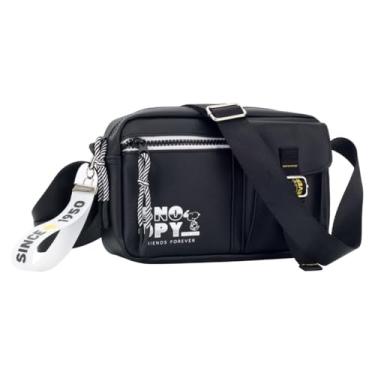 Imagem de Bolsa Feminina Transversal Snoopy Tiracolo Dia a Dia Espaçosa Resistente (Preto)