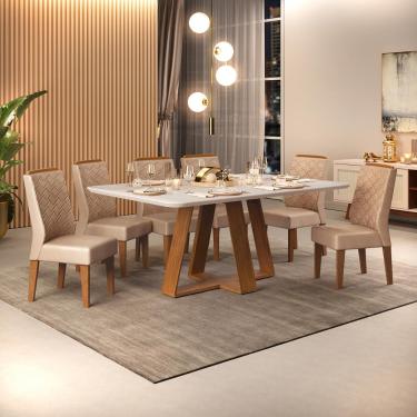 Imagem de Conjunto de Sala de Jantar 6 Cadeiras Tampo SEM VIDRO 170x90 DJ Móveis Kiara Freijó Lidia Kraft