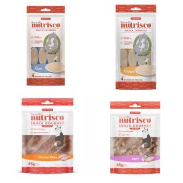 Imagem de Kit 4 un snack cremoso nutrisco gato sabores variad 45g e 56g