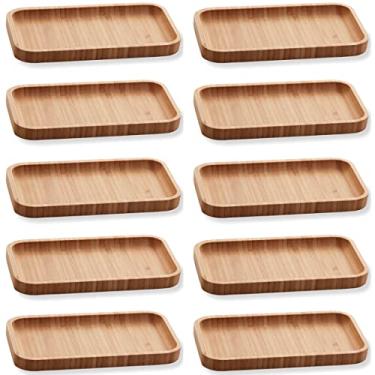 Imagem de 10 Bandejas Bambu Lyor Retangular Petisqueiras Multiuso Hire 20x10cm para Restaurante