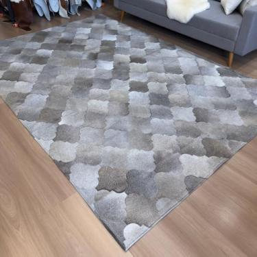 Imagem de Tapete De Couro Folha Tons de Cinza 200x300