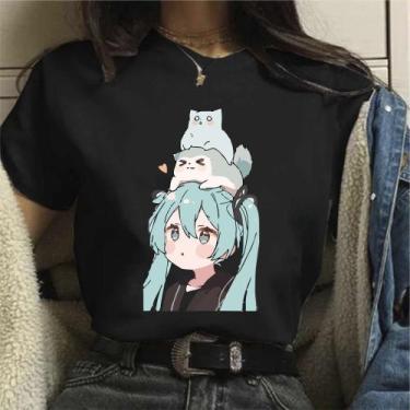 Imagem de Camiseta Hatsune Miku Gatinho Unissex - sneko, Preto, GG