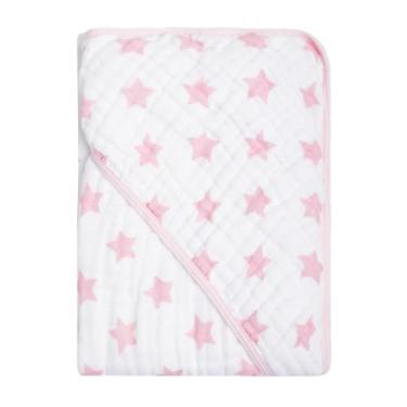 Imagem de Toalha com Capuz para Bebê – 100% Algodão Forrada com Fralda Soft – Alta Absorção – Estampas Variadas – 80x80 cm – Loja Era Uma Vez (Star Rosa, Padrão)