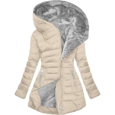 Imagem de Casacos Femininos Forrado De Lã Jaqueta Grossa Térmica Casaco Feminino Com Capuz Zíper Jaqueta Acolchoada Casaco Acolchoado Jaquetas De Inverno Femininas Casaco Acolchoado Gro, Vert, XXL