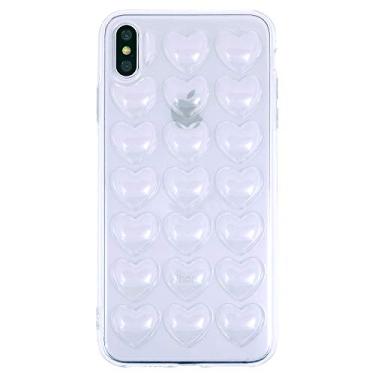 Imagem de DMaos Capa feminina compatível com iPhone X/iPhone Xs, 3D, bolha, coração, kawaii, gel, fofa para iPhone 10 10s de 5,8 polegadas - transparente